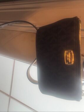 Michael Kors Black Crossbody with Gold-Tone Plaque